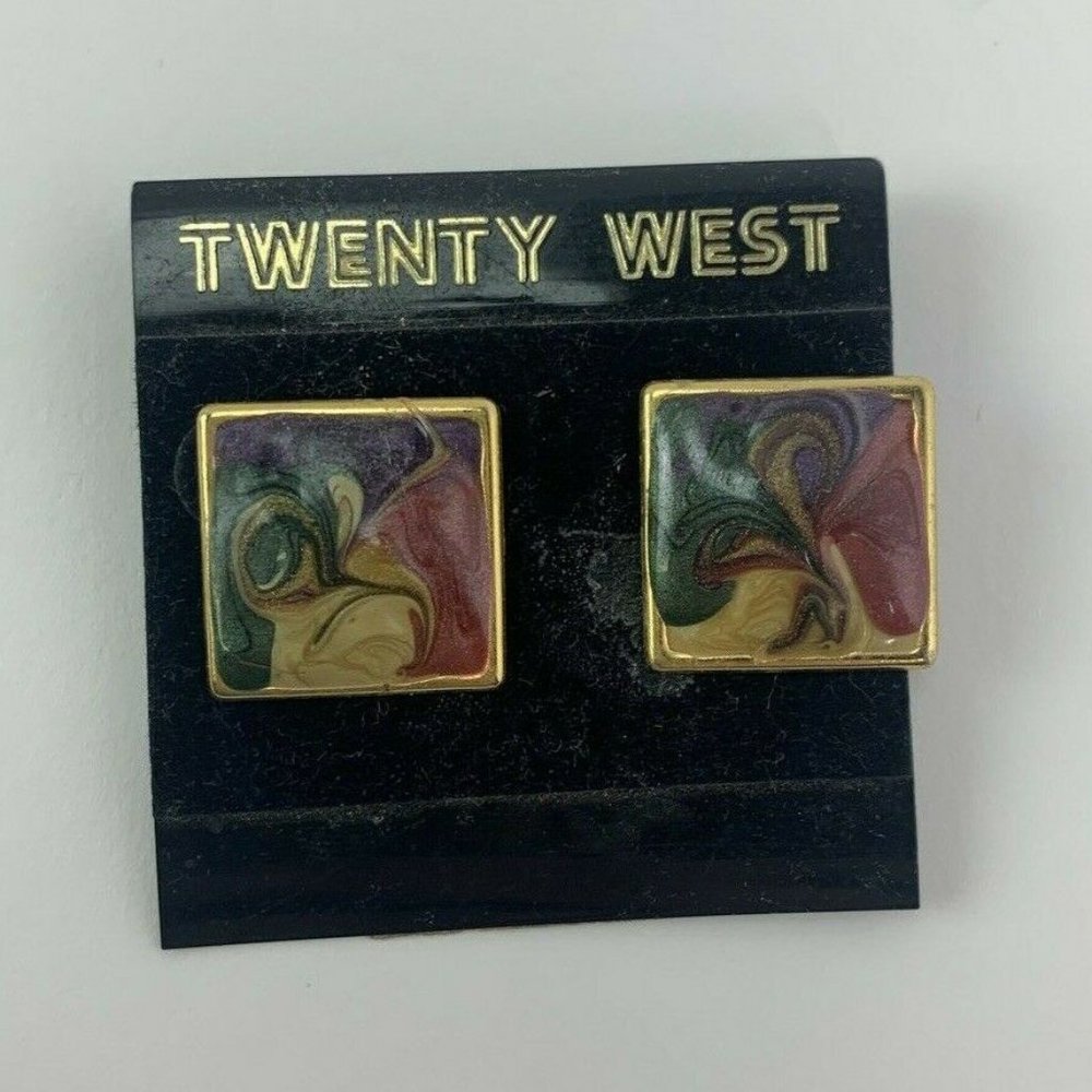 Vintage Twenty West Enamel Swirl Pierced Earrings